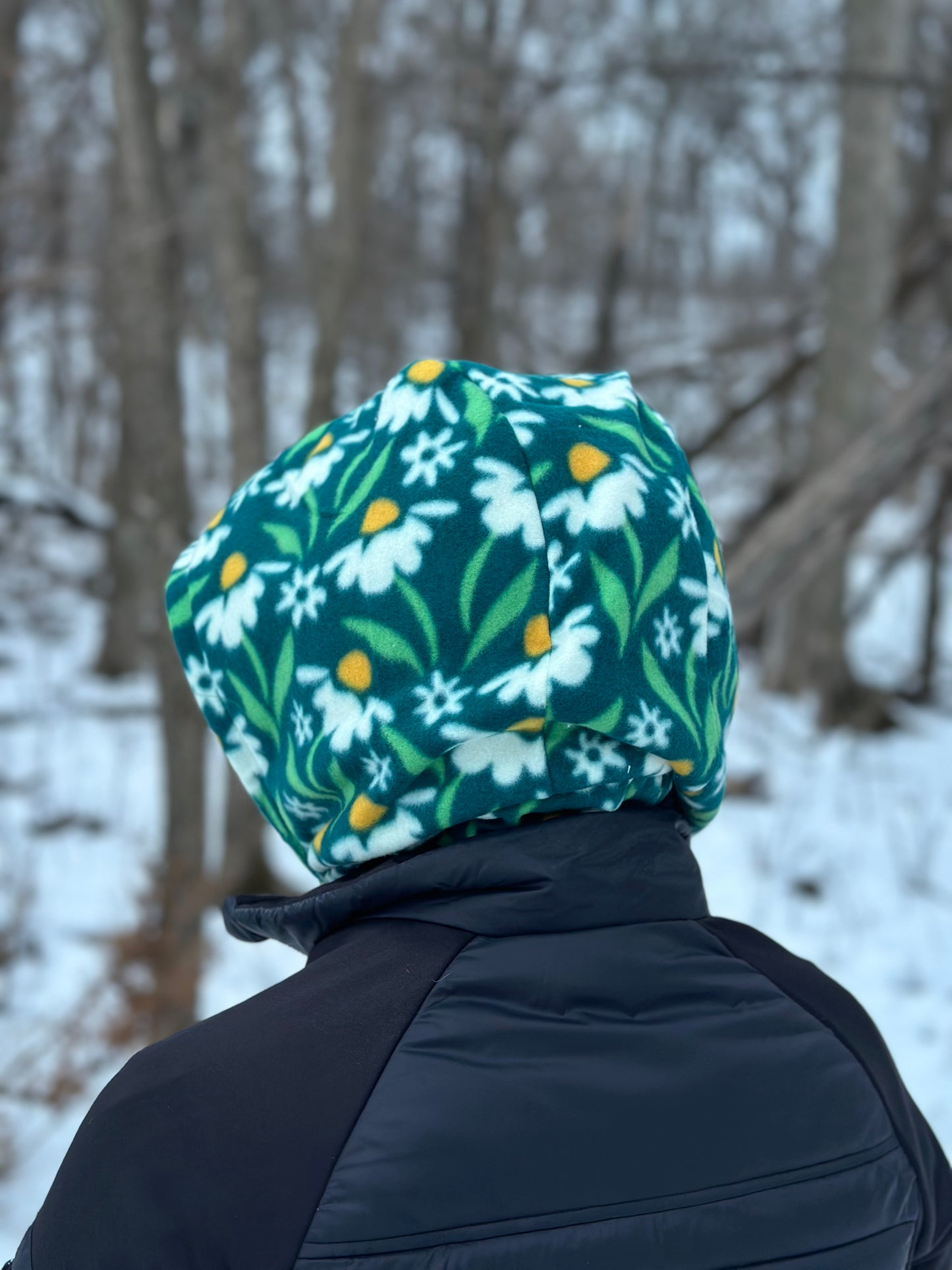 Green Daisy Fleece Hood