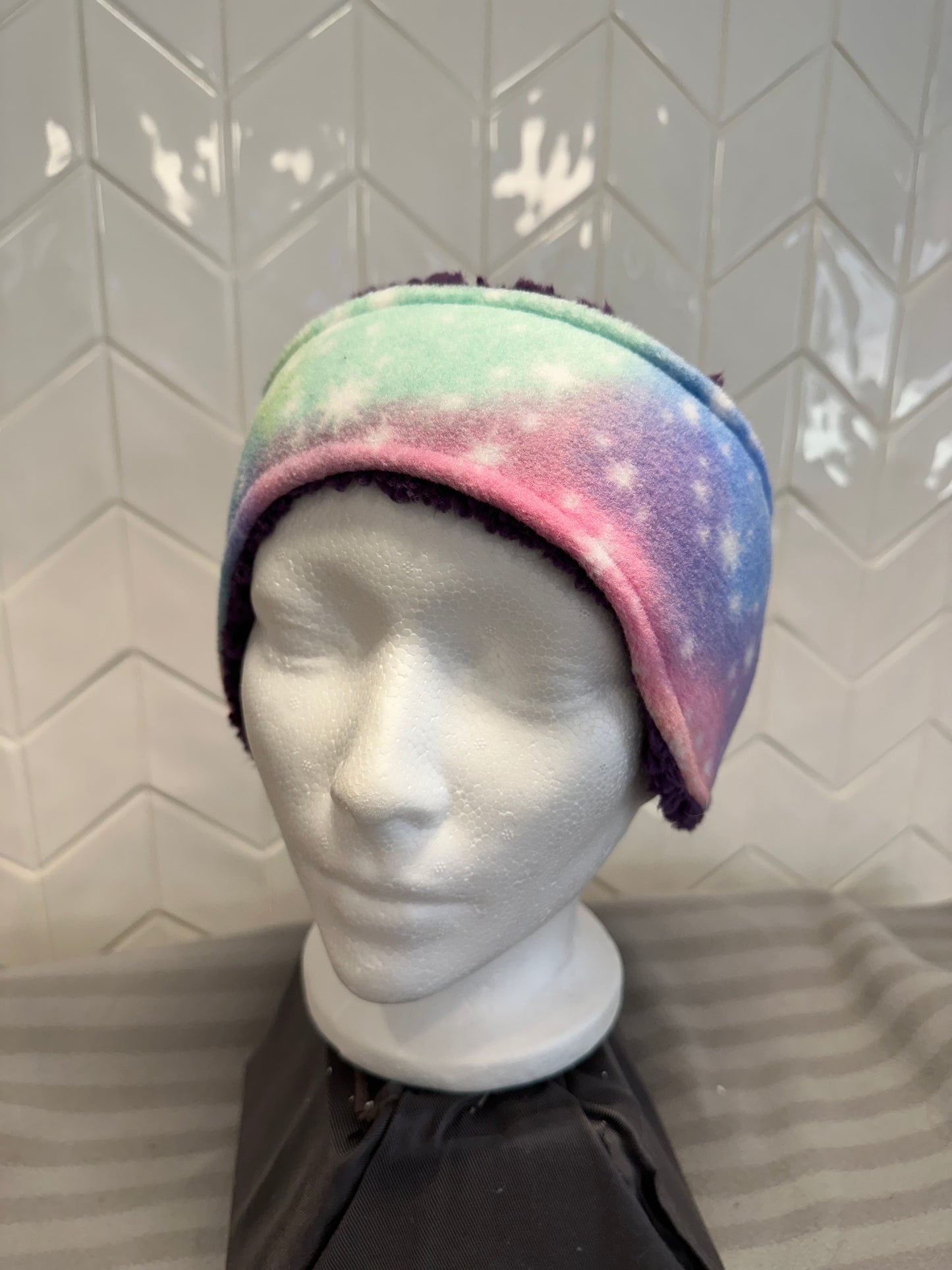 Rainbow headband with purple Sherpa