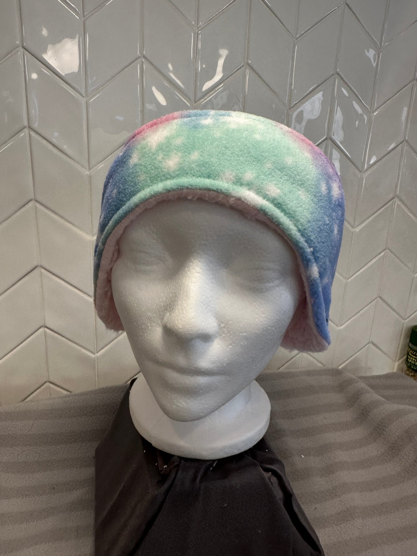 Rainbow with baby pink Sherpa headband