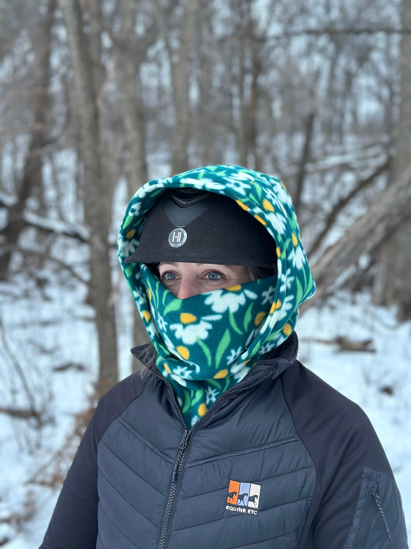 Green Daisy Fleece Hood