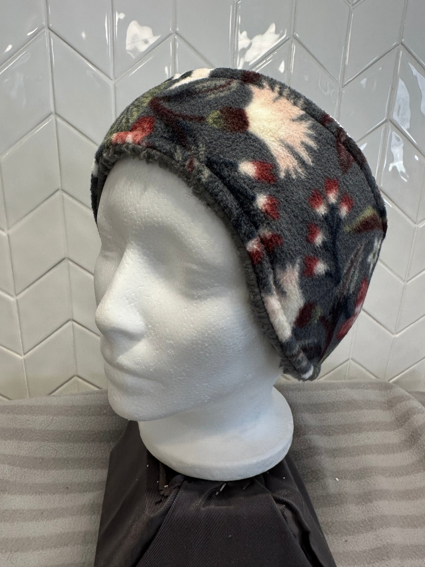 Dark gray floral with dark gray Sherpa