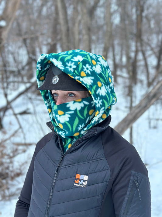 Green Daisy Fleece Hood