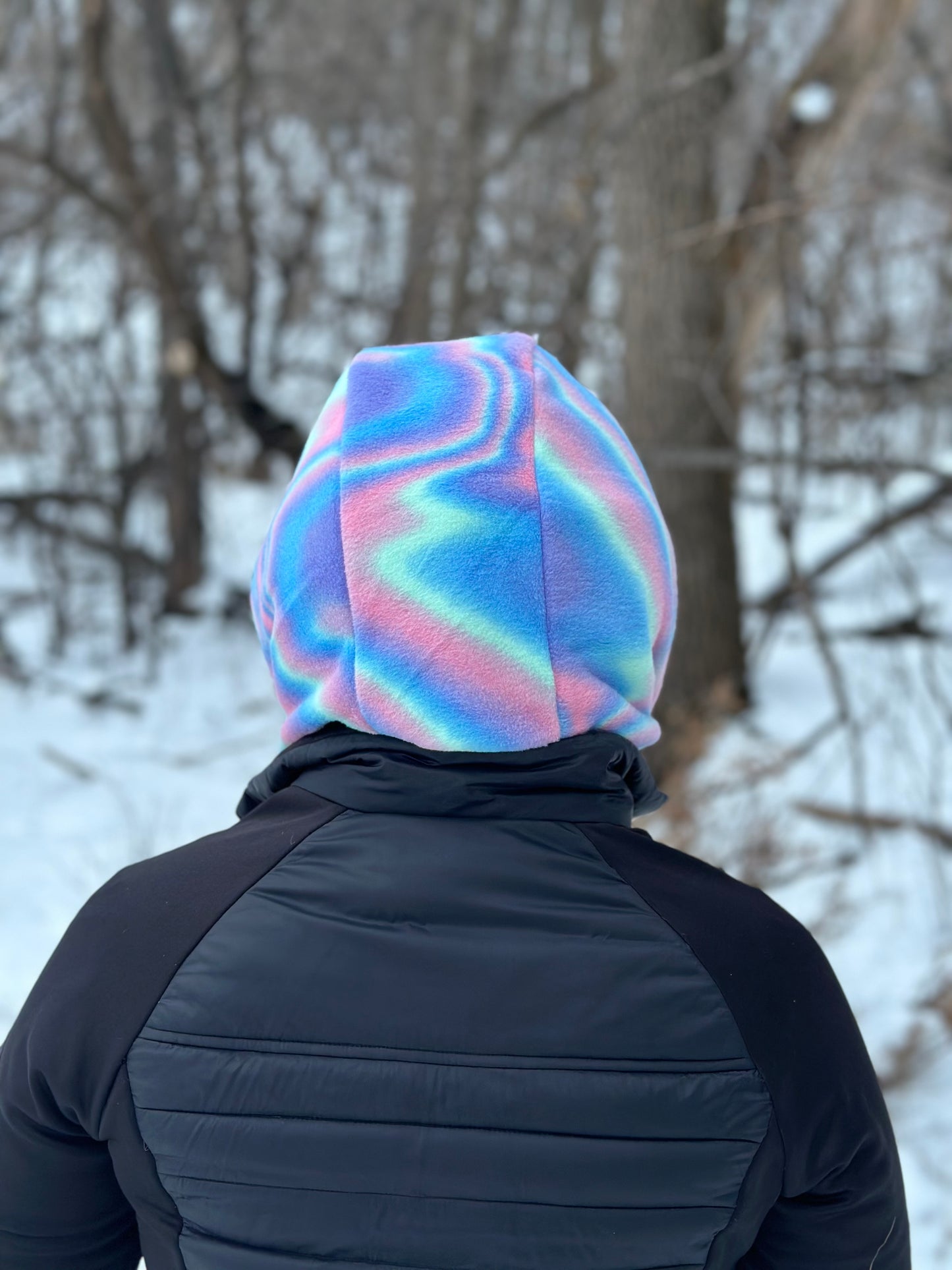 Rainbow Oil Fleece Hood