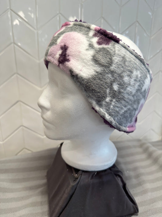 Gray purple floral with purple Sherpa headband