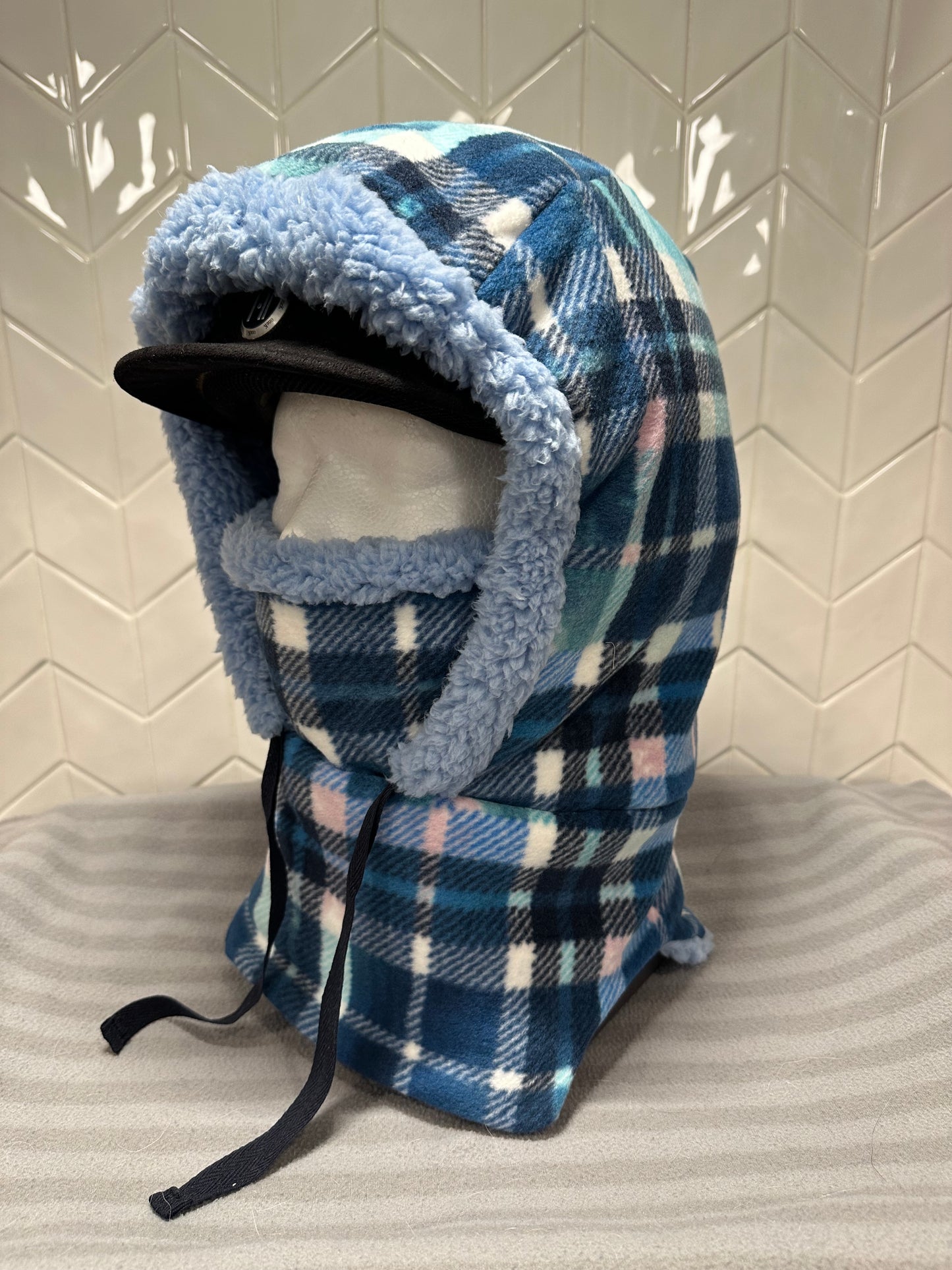 Blue Plaid fleece hood
