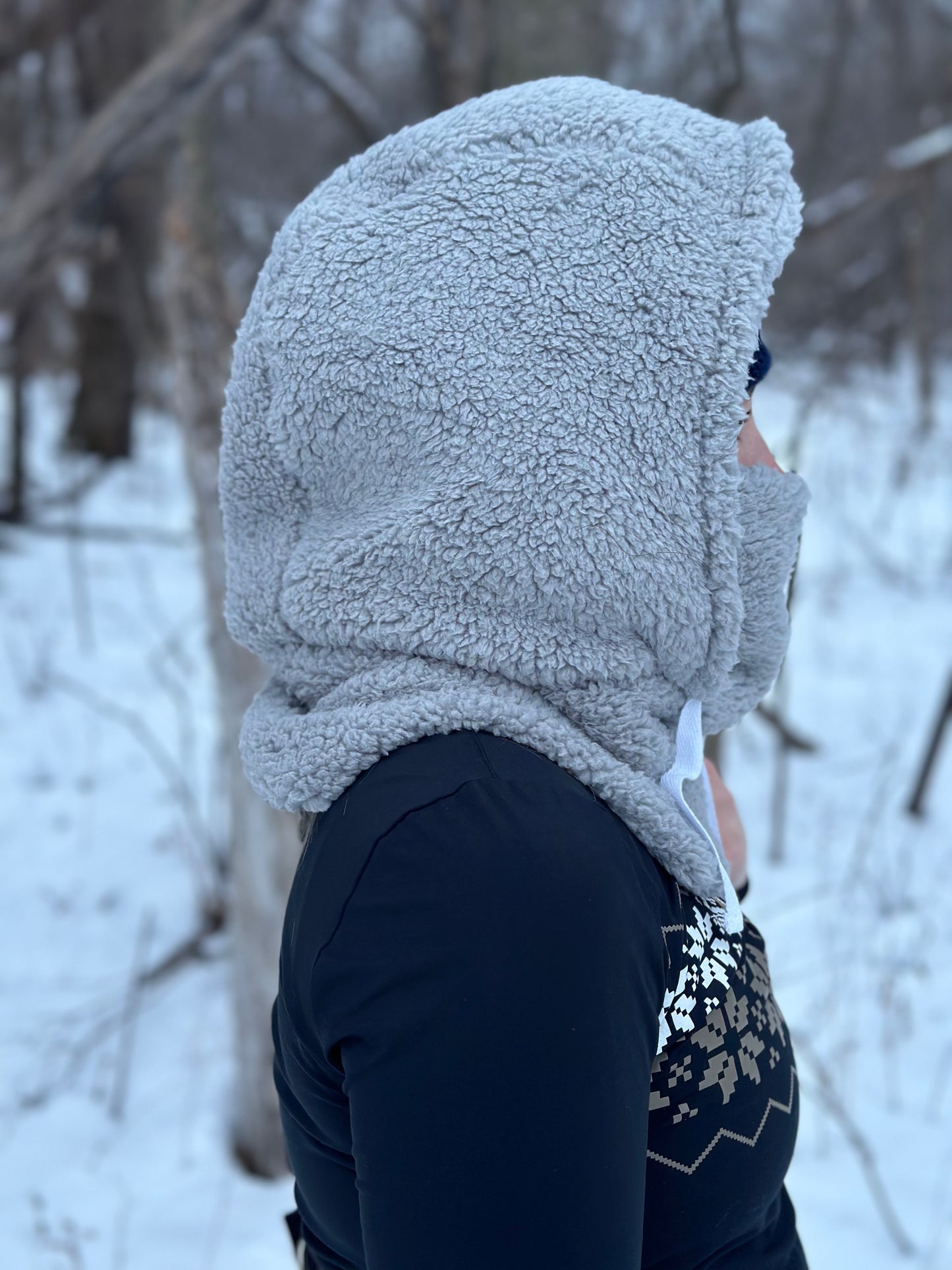 Dark Gray Sherpa Hood